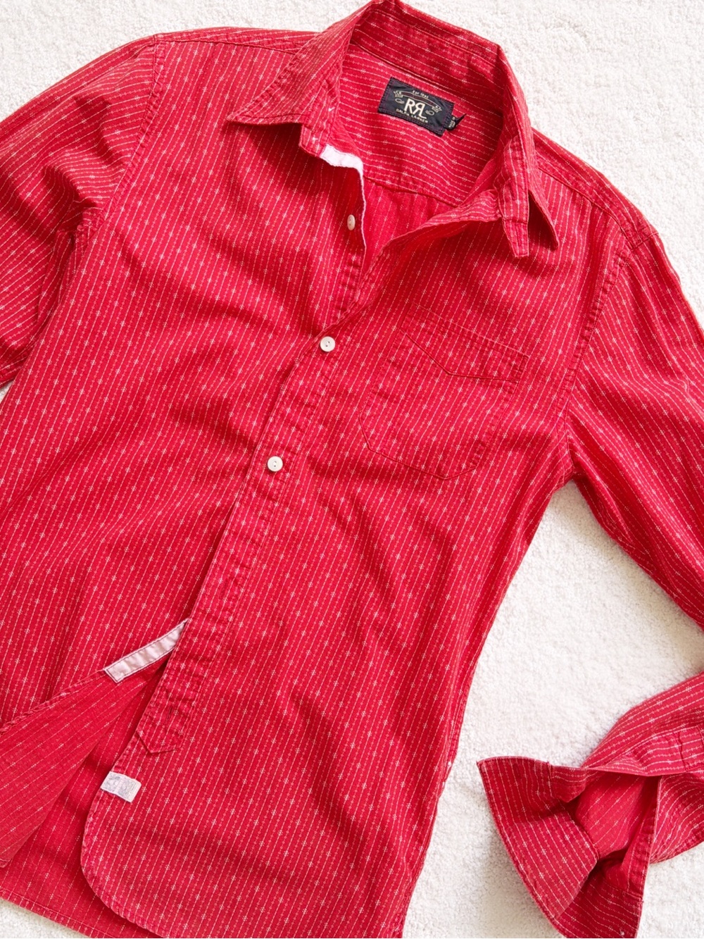 NEW! $295 RRL Double RL Washed Red Western Vintage Stripe Cotton Shirt sz XS